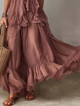 Halter Backless Summer Elegant Party Dress Women Sleeveless Ruffles Patchwork Maxi Dress Chic Solid Holiday Fashion Ladies Dress