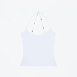 Tank Cross-Back Halter Top, Tailored Waist-Cinching Camisole, U-Neck Halter Tank Top, Metal Embellished Slim-Fit Top for Layering or Wearing Alone