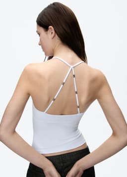 Tank Cross-Back Halter Top, Tailored Waist-Cinching Camisole, U-Neck Halter Tank Top, Metal Embellished Slim-Fit Top for Layering or Wearing Alone