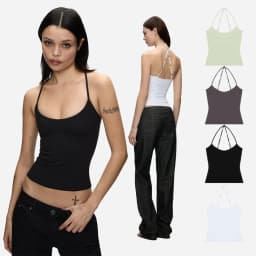 Tank Cross-Back Halter Top, Tailored Waist-Cinching Camisole, U-Neck Halter Tank Top, Metal Embellished Slim-Fit Top for Layering or Wearing Alone