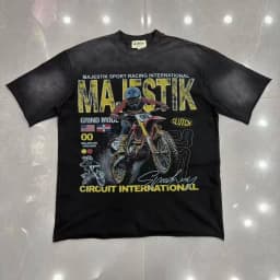 2026 Summer New MAJESTIK Men's T-shirt with Letter Hotfix Rhinestone Print Breathable Lightweight Casual Hip-Hop Style 100% Cotton Men/women T-shirt