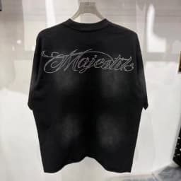 2026 Summer New MAJESTIK Men's T-shirt with Letter Hotfix Rhinestone Print Breathable Lightweight Casual Hip-Hop Style 100% Cotton Men/women T-shirt