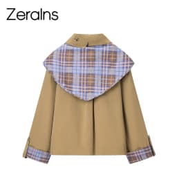 ZERAINS 2025 autumn and winter new women's clothing versatile retro British plaid double-sided wearing lapel scarf jacket