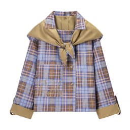 ZERAINS 2025 autumn and winter new women's clothing versatile retro British plaid double-sided wearing lapel scarf jacket