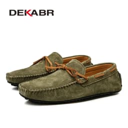 DEKABR Casual Men Genuine Leather Shoes Summer Breathable Green Men's Loafers Leather Shoes Sapato Masculino Zapatos Hombre