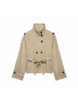 Women Cropped Trench Jackets Coat Autumn Outfit For Women Double Breasted Stand Collar Coats Lady Casual Vintage Jackets