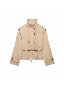 Women Cropped Trench Jackets Coat Autumn Outfit For Women Double Breasted Stand Collar Coats Lady Casual Vintage Jackets
