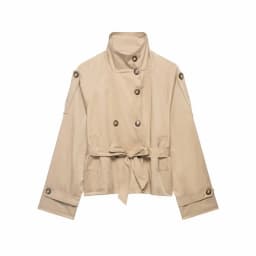 Women Cropped Trench Jackets Coat Autumn Outfit For Women Double Breasted Stand Collar Coats Lady Casual Vintage Jackets