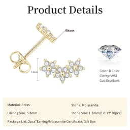 Lnngy Certified Moissanite Stud Earring Cute Flower Cartilage Earrings for Women Exquisite Five-pointed Star Ear Jewelry Gift
