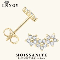 Lnngy Certified Moissanite Stud Earring Cute Flower Cartilage Earrings for Women Exquisite Five-pointed Star Ear Jewelry Gift
