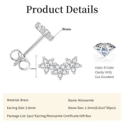 Lnngy Certified Moissanite Stud Earring Cute Flower Cartilage Earrings for Women Exquisite Five-pointed Star Ear Jewelry Gift