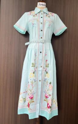 Women Elegant Floral Print Shirt Collar Maxi Dress 2026 Summer Short Sleeve Belted Long Dress Vintage Button Up Party Vestidos