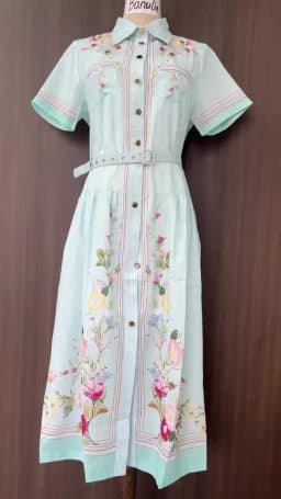 Women Elegant Floral Print Shirt Collar Maxi Dress 2026 Summer Short Sleeve Belted Long Dress Vintage Button Up Party Vestidos