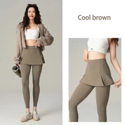 BIVIGAOS Fake Two-Piece Split Skirts Leggings Women Tennis Skirt Built-In Pockets Tight Sports Fitness Yoga Sharkskin Leggings