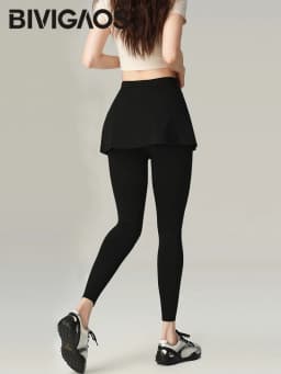 BIVIGAOS Fake Two-Piece Split Skirts Leggings Women Tennis Skirt Built-In Pockets Tight Sports Fitness Yoga Sharkskin Leggings