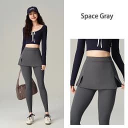 BIVIGAOS Fake Two-Piece Split Skirts Leggings Women Tennis Skirt Built-In Pockets Tight Sports Fitness Yoga Sharkskin Leggings