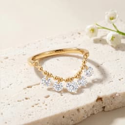 ATTAGEMS Bead Chain Tassel Drilled Moissanite Ring Gold Plated Copper Fashion Women Ring Daily Wear Jewelry BirthdayGift for Her