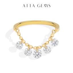 ATTAGEMS Bead Chain Tassel Drilled Moissanite Ring Gold Plated Copper Fashion Women Ring Daily Wear Jewelry BirthdayGift for Her