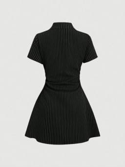 Women's Summer Mini Dress V Neck Bubble Sleeve Pleated A Line Shirt Dress Casual Short Dresses for Women