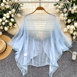 Extremely Simple Style Solid Color Mesh Cardigan Shawl Women's Summer New Loose Sweet Sunscreen Blouse Top Trendy C475