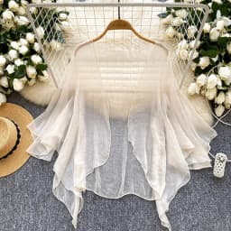 Extremely Simple Style Solid Color Mesh Cardigan Shawl Women's Summer New Loose Sweet Sunscreen Blouse Top Trendy C475