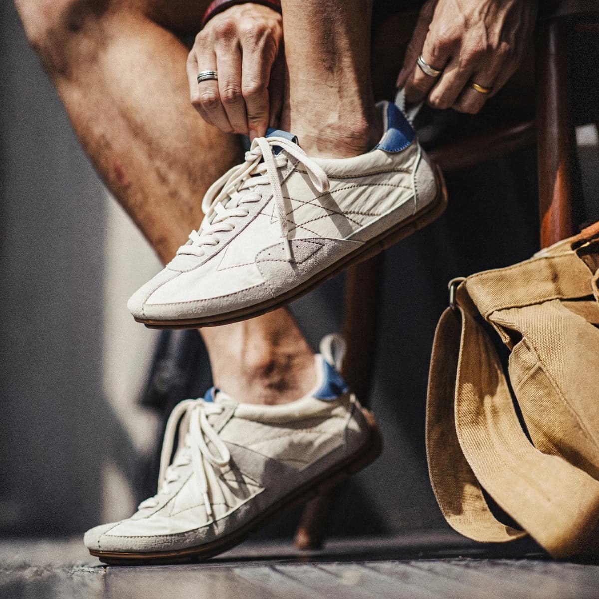 MADEN Men Vintage Low-top GATS Sneakers White Canvas Breathable Lightweight Soft Sole Classic Retro Casual Summer Shoes