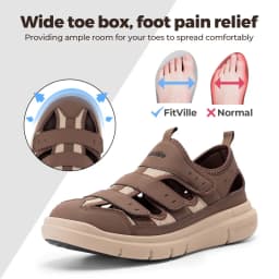 FitVille Summer Men's Wide Width Casual Diabetic Sandals, Lightweight Open Toe Sandals Built-in Arch Support, Effective Foot Pain Relief for Plantar Fasciitis, for Wide & Swollen Feet