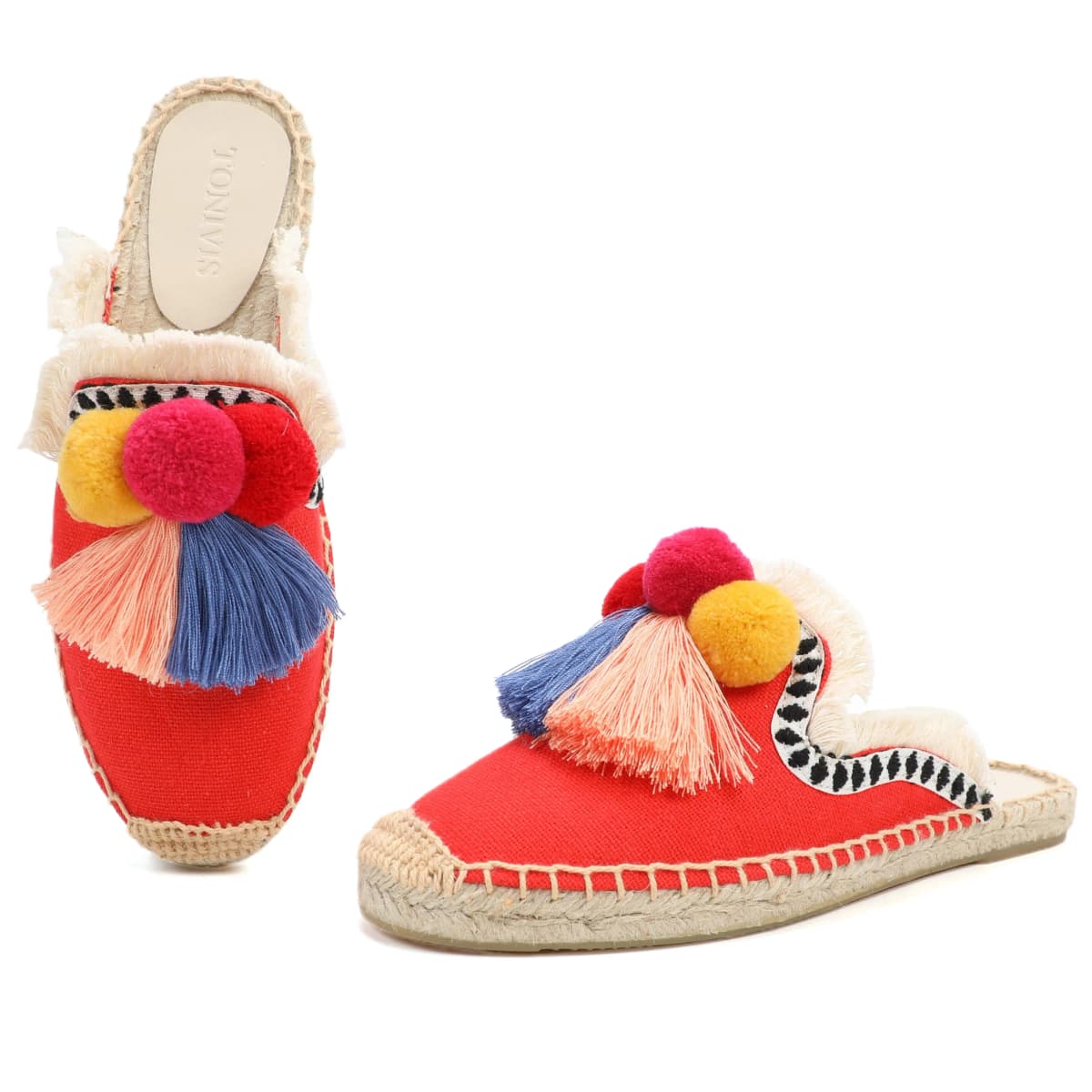 Women's Slippers Espadrilles Fluffy Ball Mule Slides Sale - Rubber Hemp Shoes Outside Spring women sandals