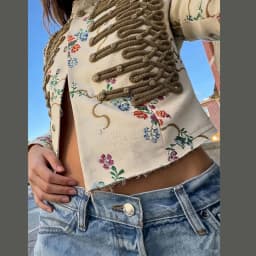 Vintage Floral Printed Cropped Military Jacket Women Stand Neck Braid Embellished Short Coat Royal Style Outerwear Street Blazer