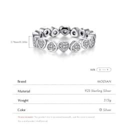 Modian Fashion Classic Cubic Zirconia Jewelry Real 925 sterling silver Love Hearts Ring Eternity Simulated Ring Bands Jewelry
