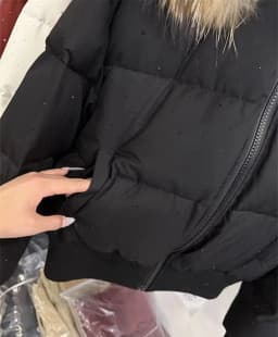 Winter Fur Collar Hooded Cotton Padded Short Coat Women Shiny Rhinestone Puffer Jacket Casual Zip Up Outerwear куртка женская