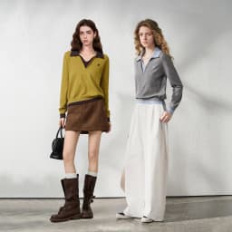 TOYOUTH Women's Fitted Polo Neck Knitwear 2026 Autumn New Contrast Color V-Neck College Style Long Sleeve Top