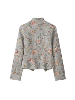 TFMLN 2026 Women Sequin Floral Jacket Stand Collar Button Front Elegant Casual Outerwear Fashion New Slim Fit Print Short Coat