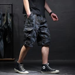 Men's Cotton Camouflage Cargo Shorts Loose Plus Size Casual Multi-Pocket Capri Pants Trendy Streetwear