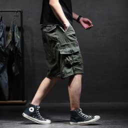 Men's Cotton Camouflage Cargo Shorts Loose Plus Size Casual Multi-Pocket Capri Pants Trendy Streetwear