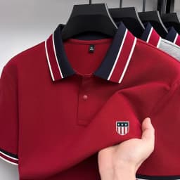 Fashion Summer Men's Short-Sleeved Polo Shirt Lapel Button High Quality Stamp Stripe Design Soft Snug Versatile Men's Clothing