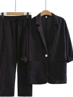 NEW AUTUMN WOMEN'S CASUAL COMMUTER COTTON LINEN TWO-PIECE SET, BLAZER COLLAR DESIGN ELEGANT SUIT AND TROUSERS SET
