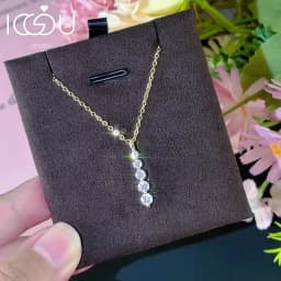IOGOU 14k Gold Filled 0.92cttw D Color Round Moissanite Pendant Necklace for Women 5-Stone Bar Collar GRA Certified Jewelry Gift
