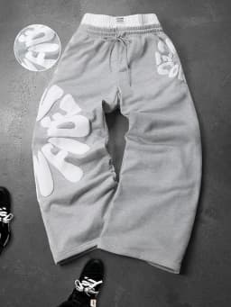 Men's Oversized Streetwear Sweatpants Brand Contrast Waist 3D Puff Letter Print Polyester Gray Multi Color Pants S-2XL All Size