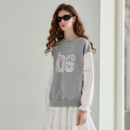 TOYOUTH Women's Fake Two Piece Sweatshirt 2026 Autumn New Arrival Preppy Sporty Digital Print Color Block Splicing Top