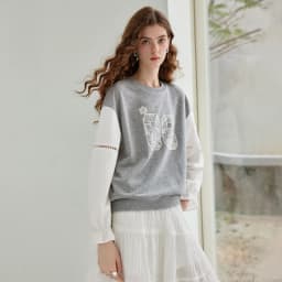 TOYOUTH Women's Fake Two Piece Sweatshirt 2026 Autumn New Arrival Preppy Sporty Digital Print Color Block Splicing Top