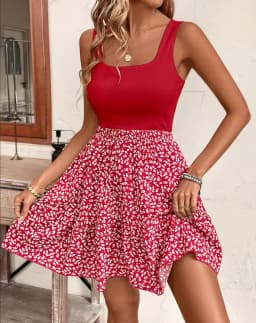 Women's Summer New Sleeveless Floral Dress Elegant Stylish Patchwork Tank Top A-line Dresses