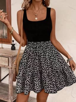 Women's Summer New Sleeveless Floral Dress Elegant Stylish Patchwork Tank Top A-line Dresses