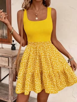 Women's Summer New Sleeveless Floral Dress Elegant Stylish Patchwork Tank Top A-line Dresses