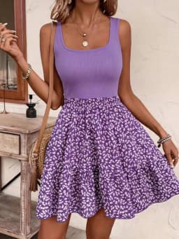 Women's Summer New Sleeveless Floral Dress Elegant Stylish Patchwork Tank Top A-line Dresses