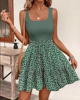 Women's Summer New Sleeveless Floral Dress Elegant Stylish Patchwork Tank Top A-line Dresses