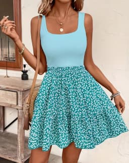 Women's Summer New Sleeveless Floral Dress Elegant Stylish Patchwork Tank Top A-line Dresses