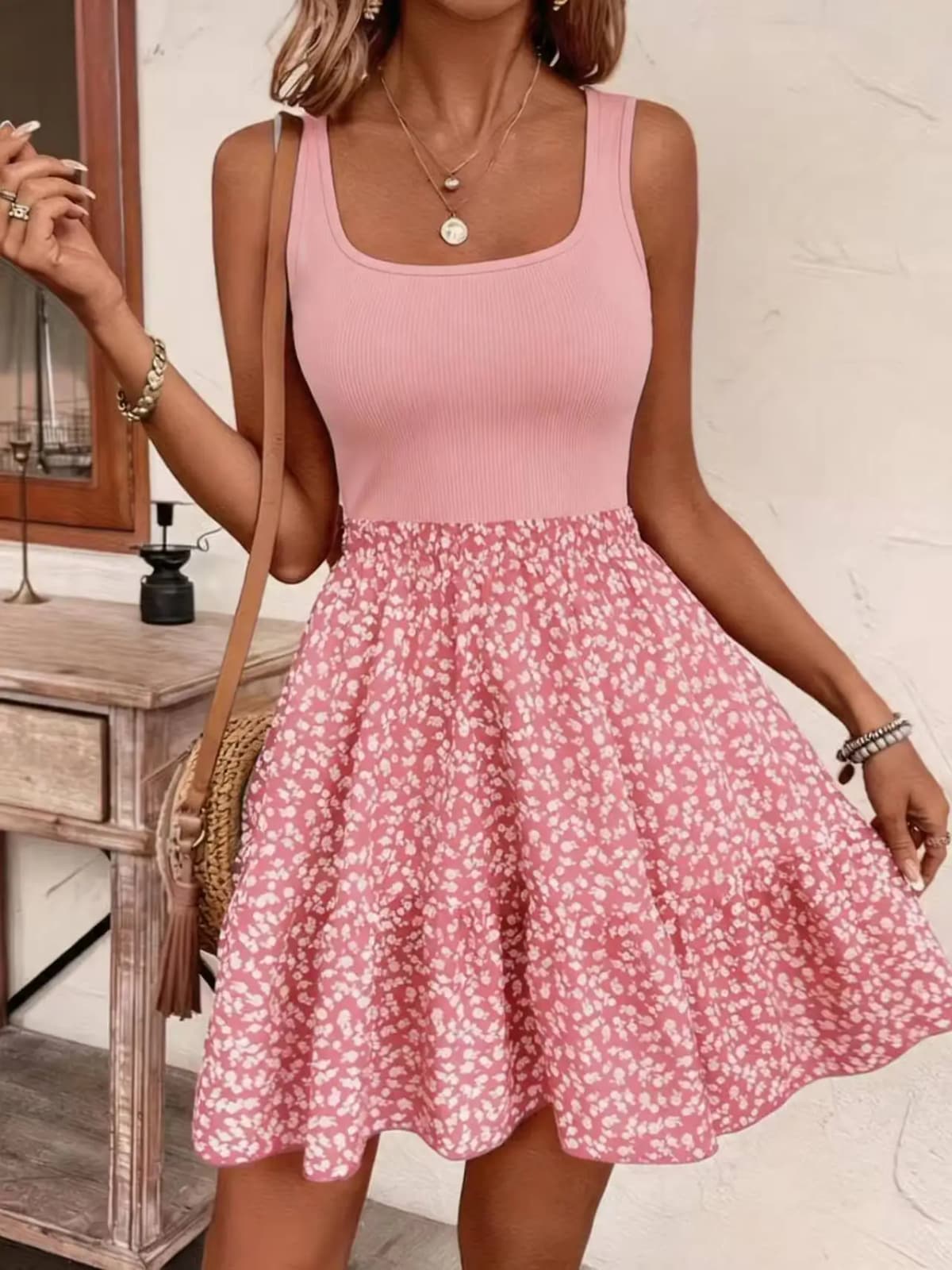 Women's Summer New Sleeveless Floral Dress Elegant Stylish Patchwork Tank Top A-line Dresses