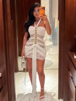 Weird Puss Mesh Patchwork Mini Dress Woman Metal Decoration Halter Off Shoulder Backless Ribbon Prom Party Sexy Fashion Bodycon
