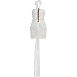 Weird Puss Mesh Patchwork Mini Dress Woman Metal Decoration Halter Off Shoulder Backless Ribbon Prom Party Sexy Fashion Bodycon